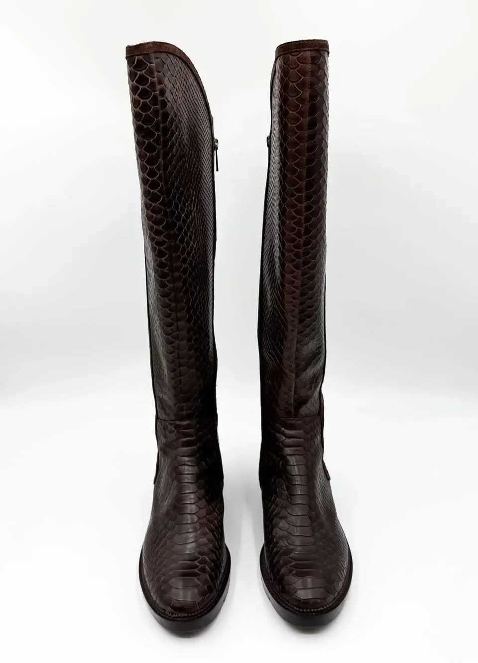 Donald Pliner Soffie Women’s Knee High Zip Boots – Brown Embossed Leather Size 9